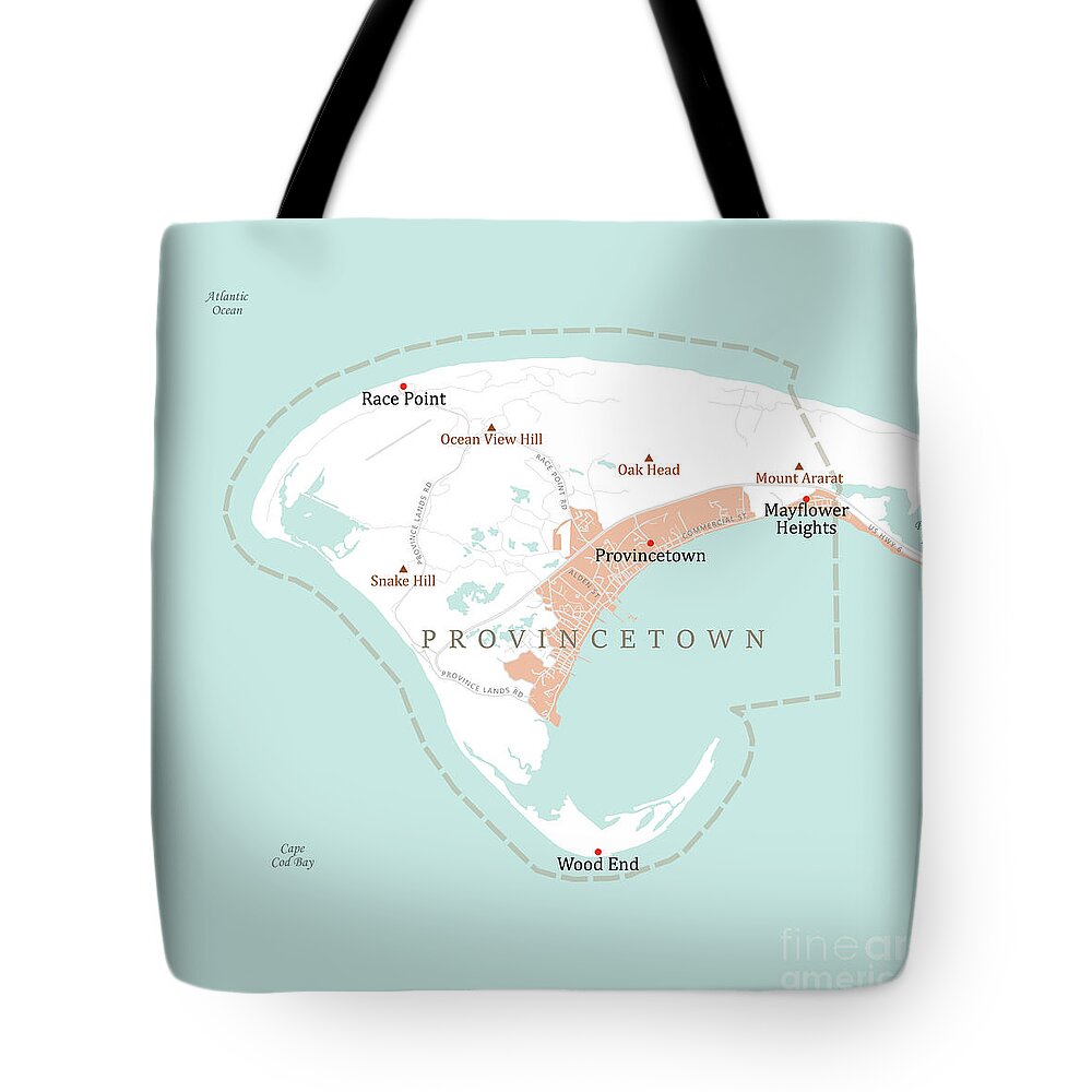 Massachusetts Tote Bag featuring the digital art MA Barnstable Provincetown Vector Road Map by Frank Ramspott