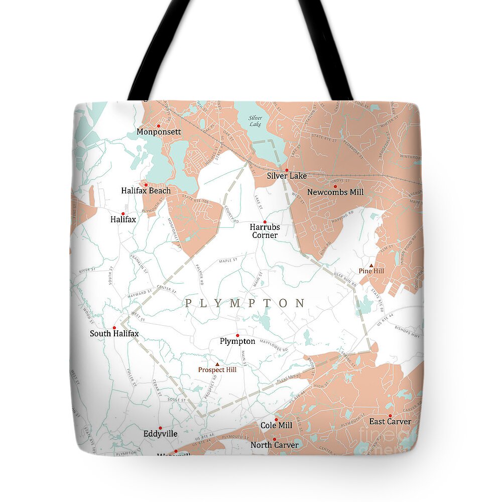 Massachusetts Tote Bag featuring the digital art MA Plymouth Plympton Vector Road Map by Frank Ramspott