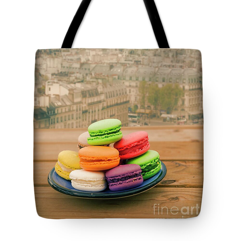 Macaroon Tote Bag featuring the photograph Macaroons on a plate by Stella Levi