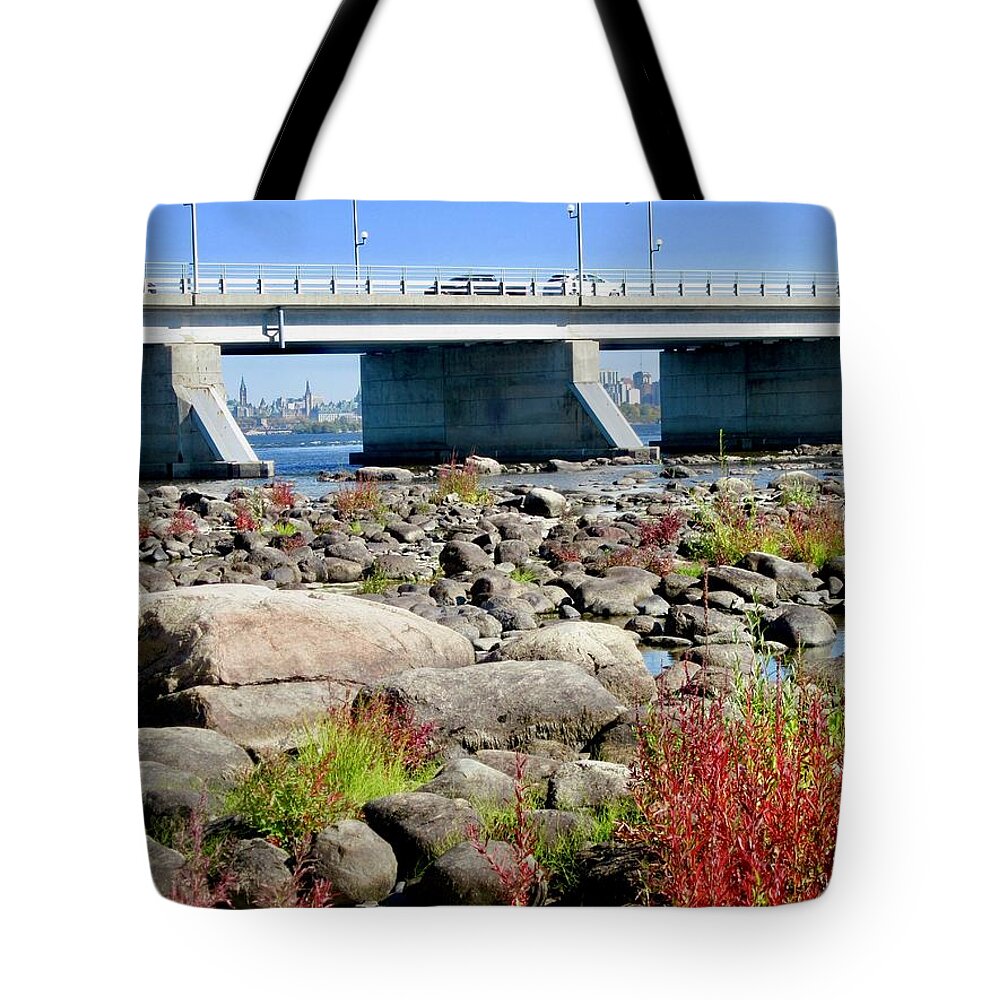 Bridge Tote Bag featuring the photograph MacDonald Cartier Bridge by Stephanie Moore