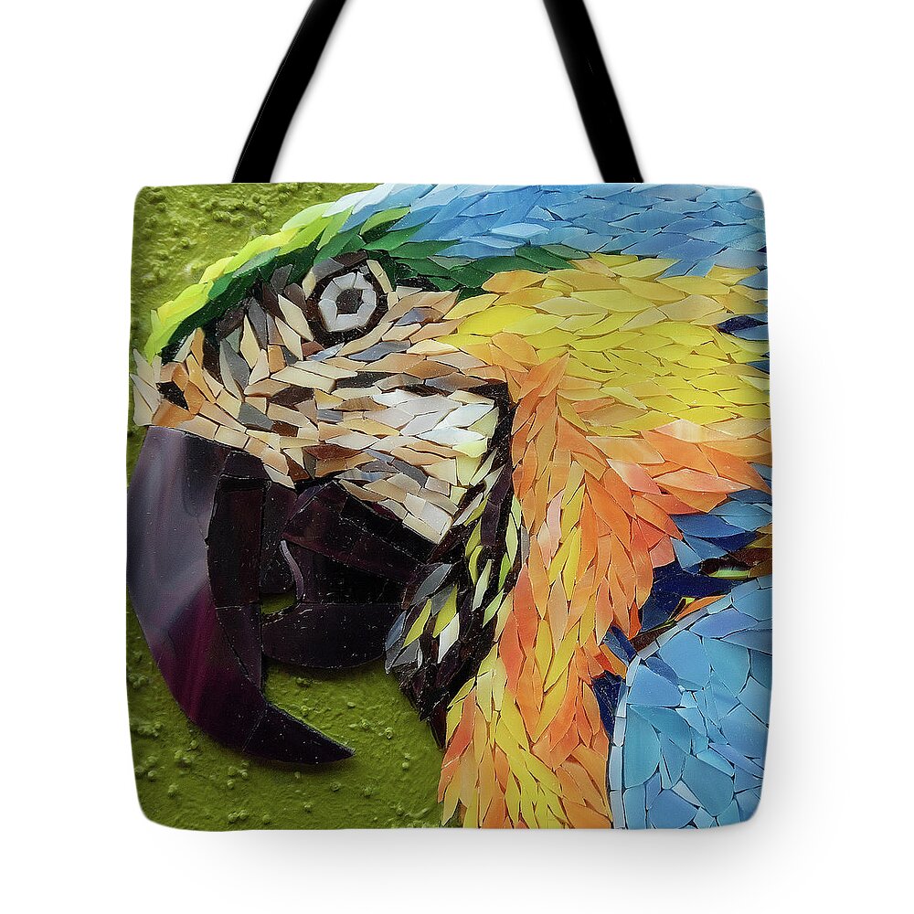 Macaw Tote Bag featuring the glass art Mackey the Blue and Yellow Macaw by Adriana Zoon