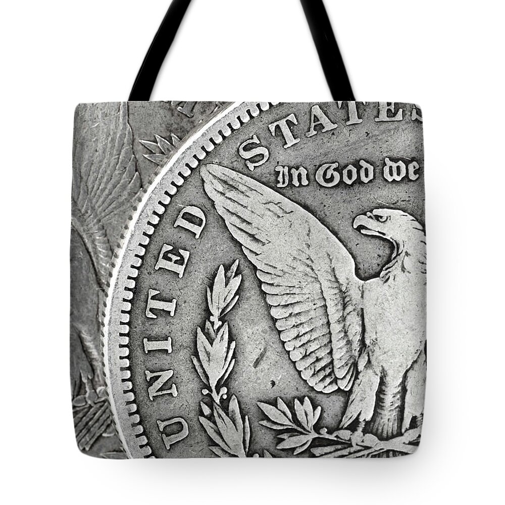 Antique Tote Bag featuring the photograph Macro Photography - Coin Art by Amelia Pearn