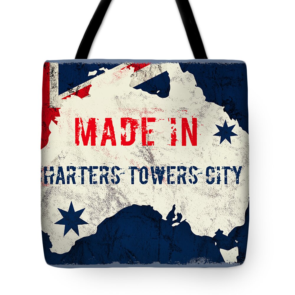 Charters Towers City Tote Bag featuring the digital art Made in Charters Towers City, Australia #charterstowerscity by TintoDesigns