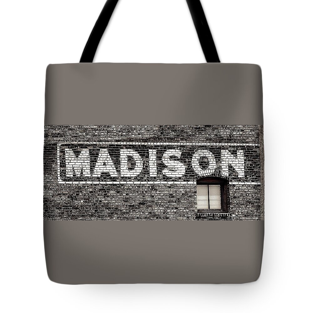 Madison Tote Bag featuring the photograph Madison sign by Steven Ralser
