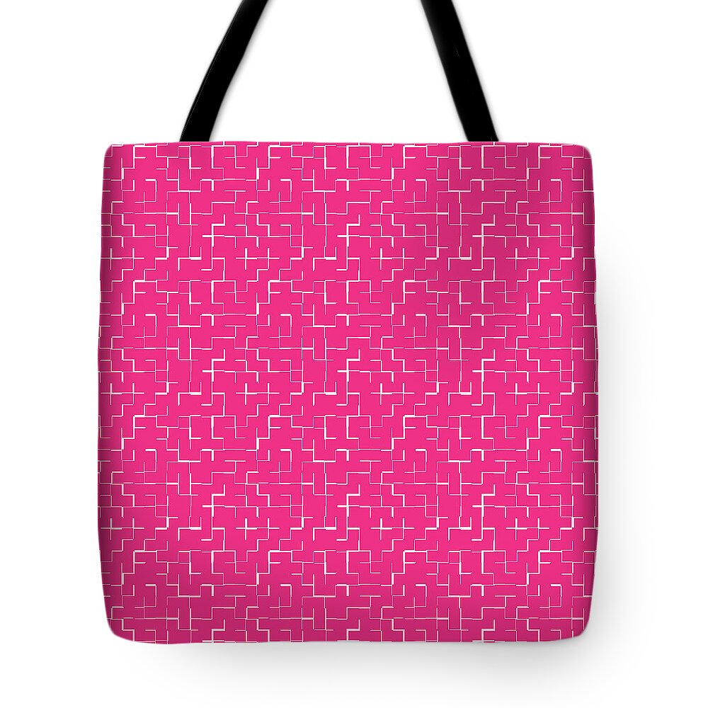 Nikita Coulombe Tote Bag featuring the painting Magenta Abstract Geometric Tile Pattern by Nikita Coulombe