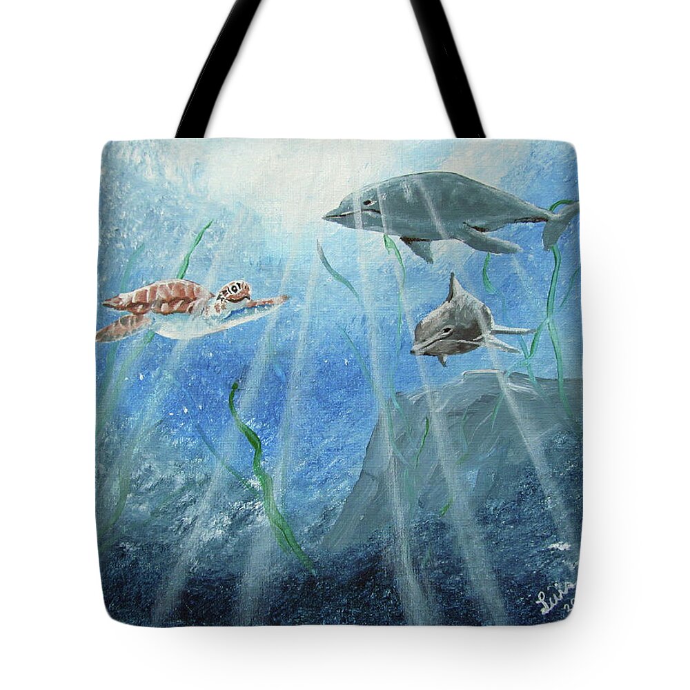 Magic Beneath The Water Tote Bag featuring the painting Magic Beneath The Water by Luis F Rodriguez