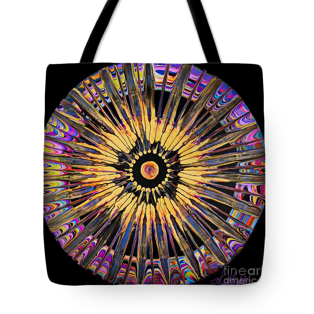 Sphere Compass Mandala Star Starburst Burst Tote Bag featuring the painting Magic Compass 7042 by Priscilla Batzell Expressionist Art Studio Gallery