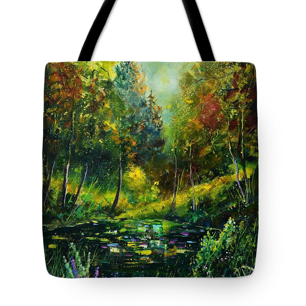 Landscape Tote Bag featuring the painting Magic pond 57 by Pol Ledent