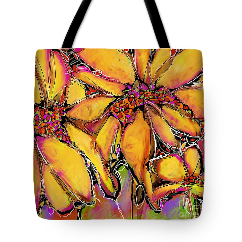 Sunflower Tote Bag featuring the digital art Magic Sunflower by Robin Valenzuela