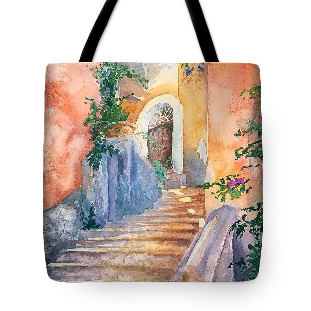 Watercolor Painting Tote Bag featuring the painting Magical Stairs by Espero Art