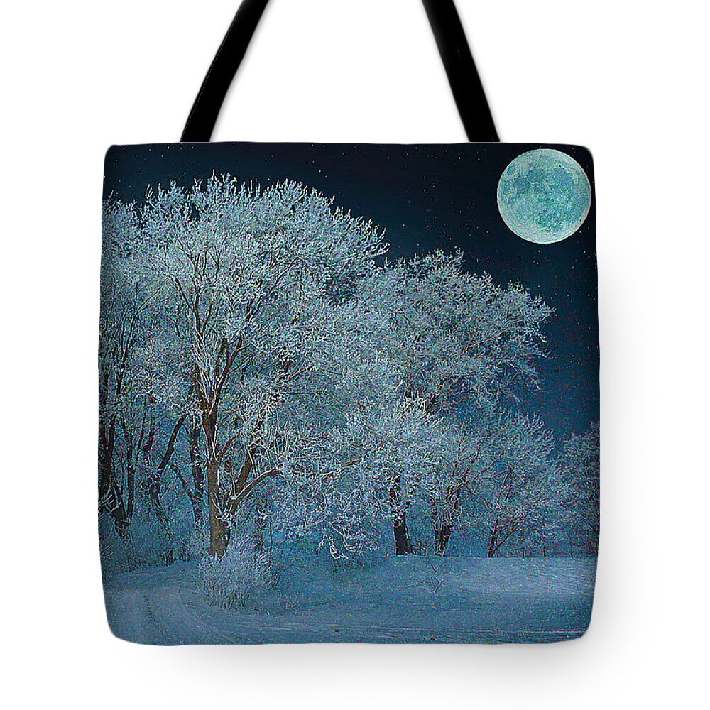 Winter Night Tote Bag featuring the mixed media Magical Winter Night by Alex Mir