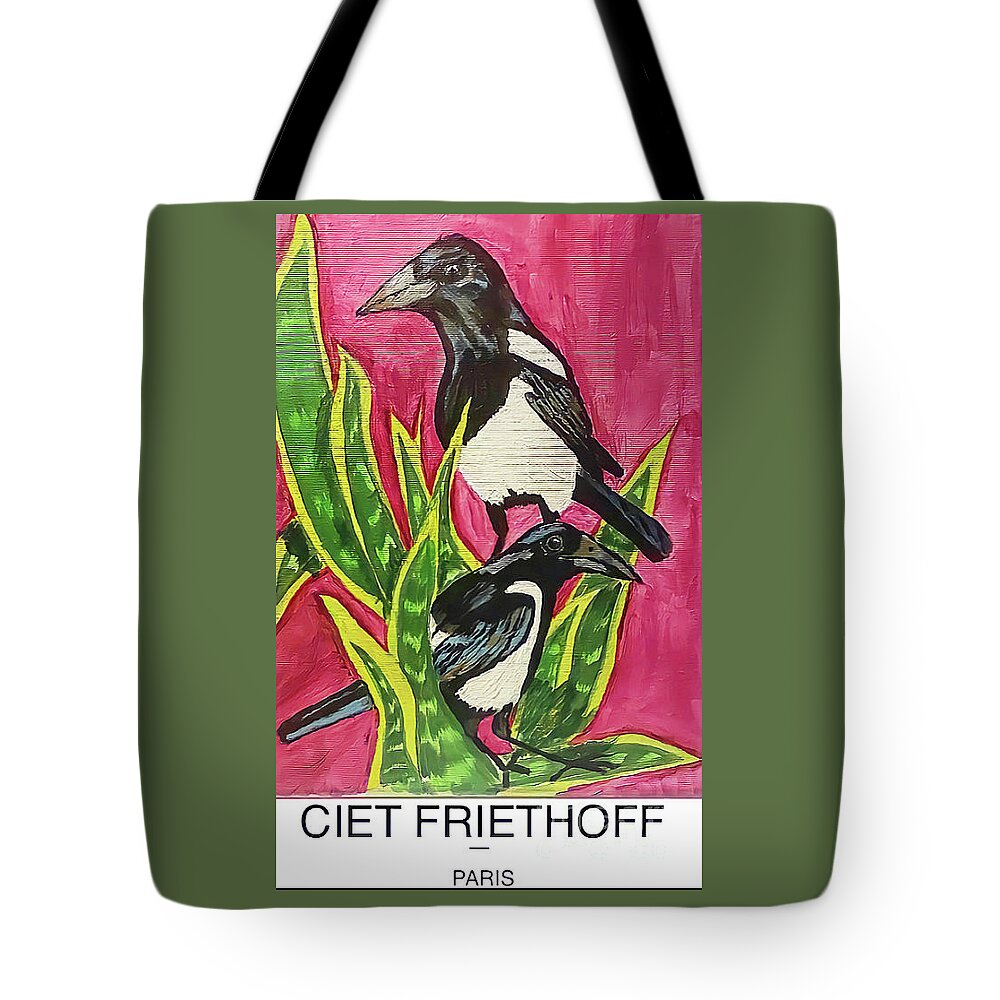 Magpie Tote Bag featuring the mixed media Magpie by Ciet Friethoff