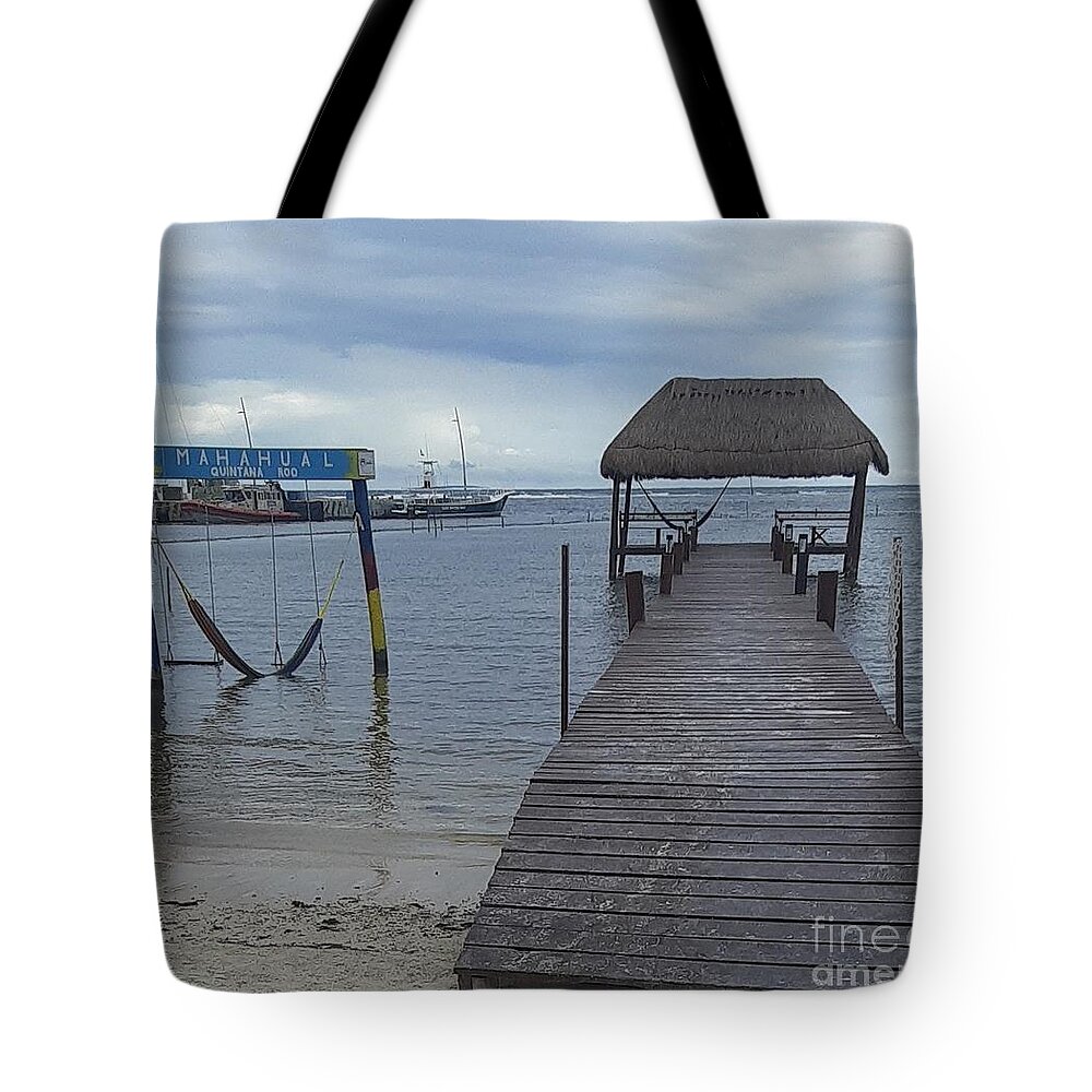 Dock Tote Bag featuring the photograph Mahahual Dock and Swing by Nancy Graham