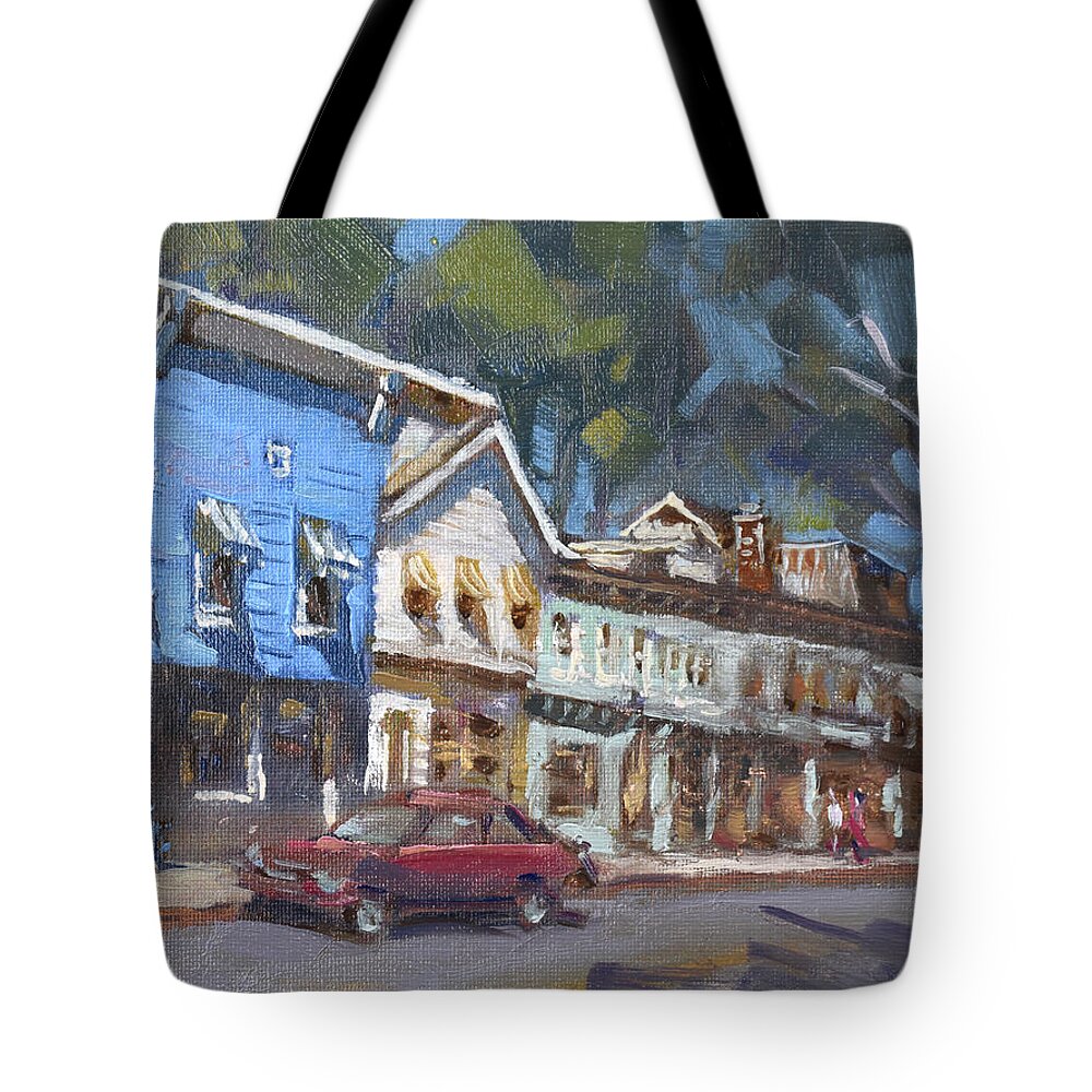 Main Str Tote Bag featuring the painting Main Str in Nyack NY by Ylli Haruni