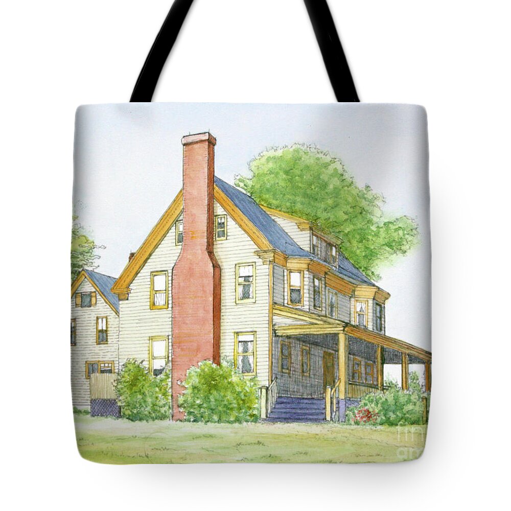 Art Tote Bag featuring the mixed media Maine House 2 by Mariarosa Rockefeller