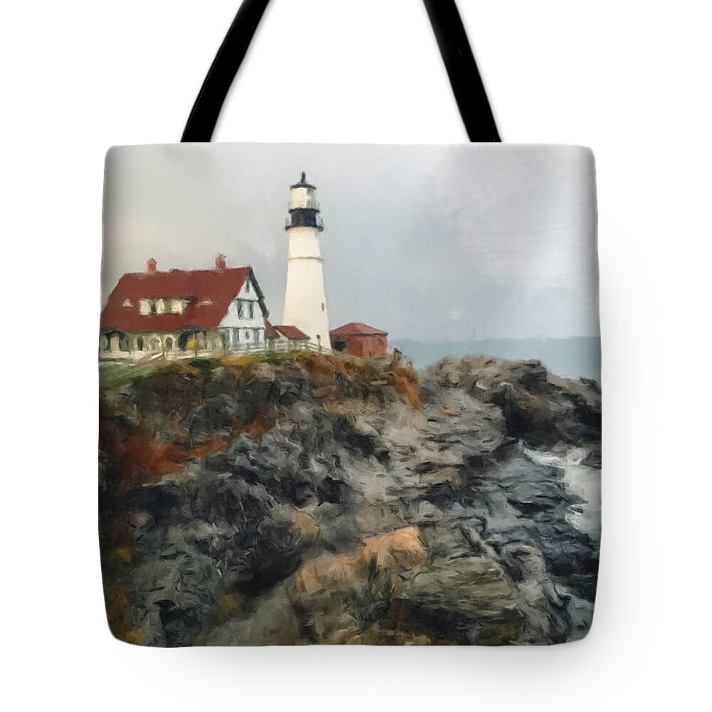 Maine Lighthouse Tote Bag featuring the painting Maine Lighthouse by Gary Arnold