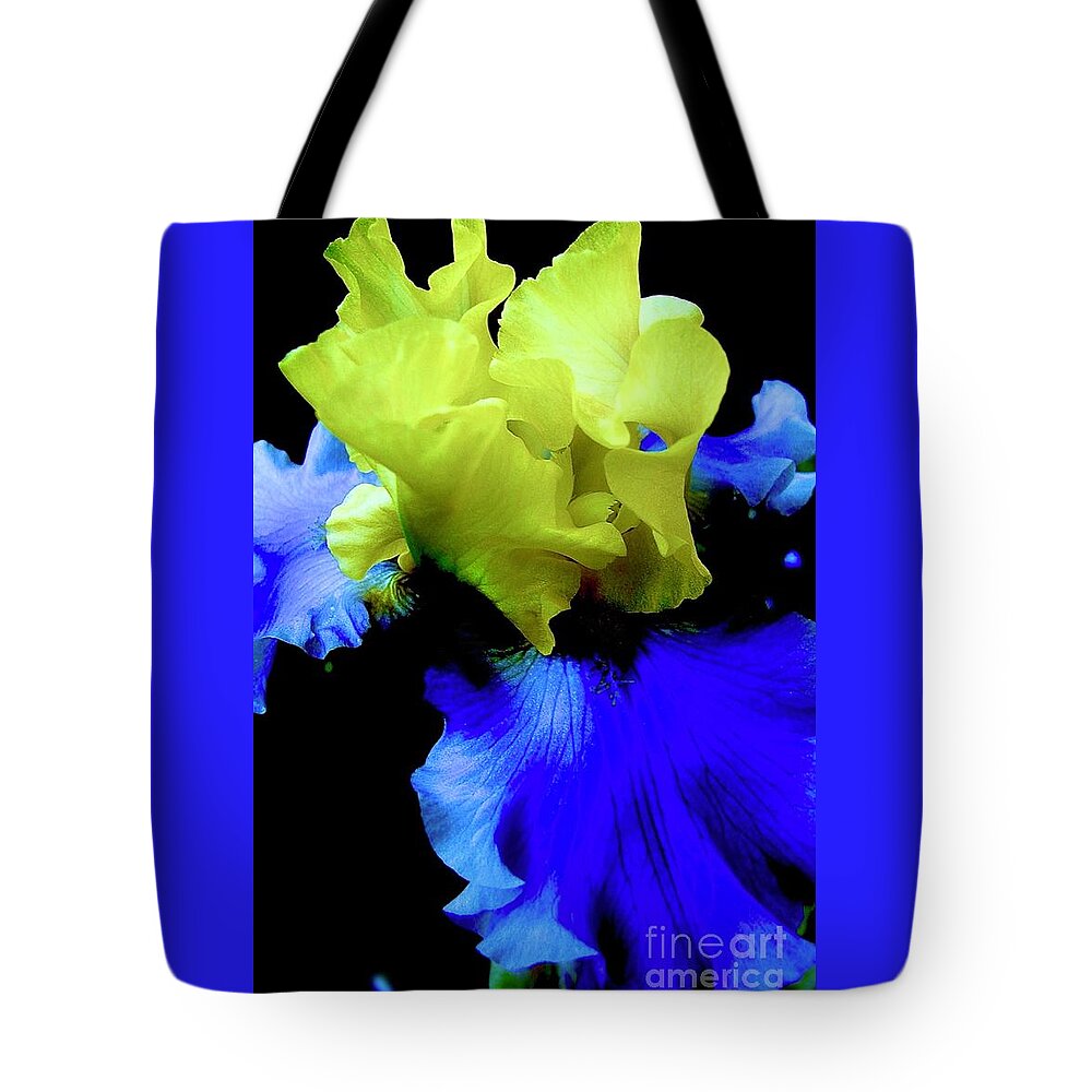 Bearded Iris Tote Bag featuring the digital art Maize N Blue by Tammy Keyes