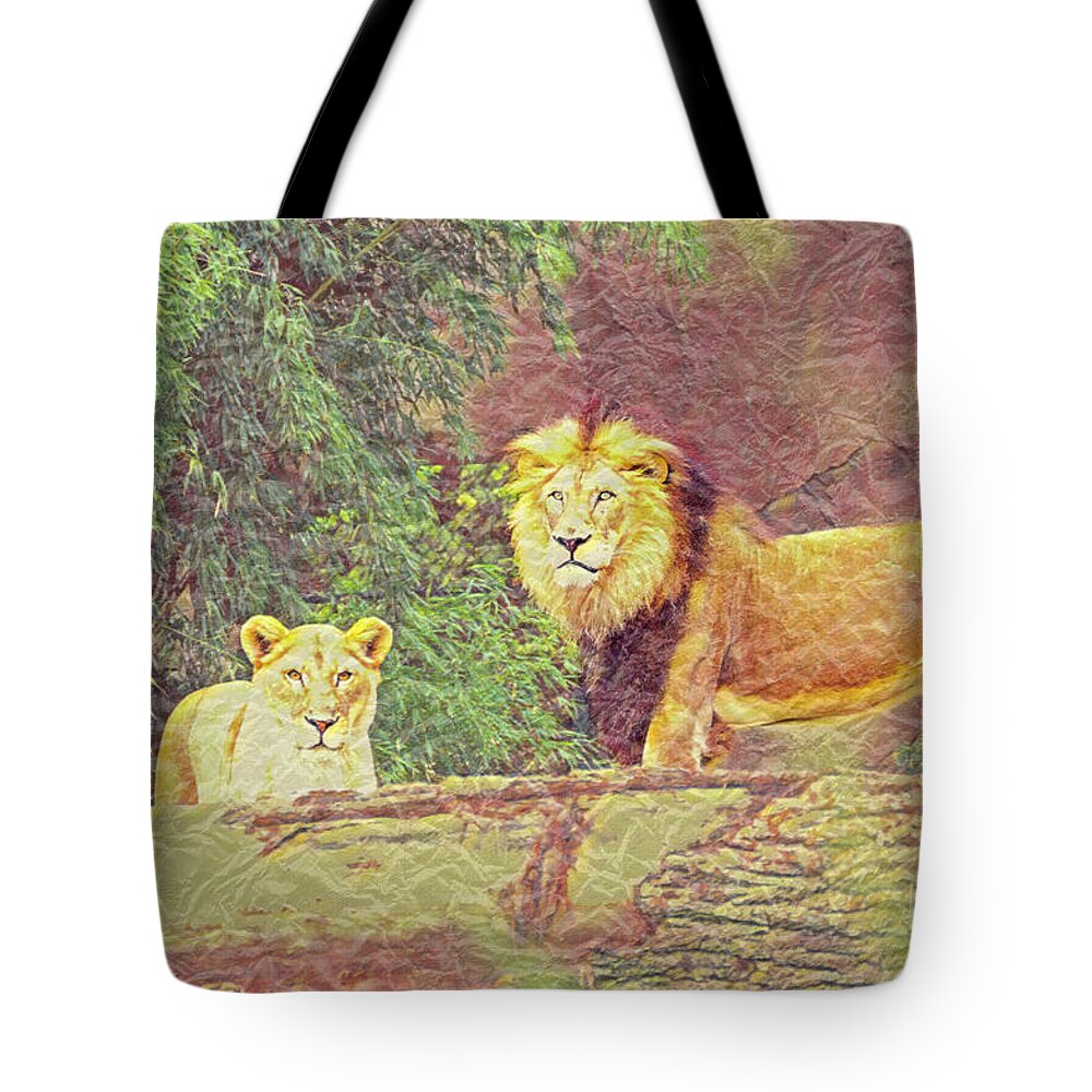 Animal Tote Bag featuring the mixed media Majestic Couple by Bentley Davis