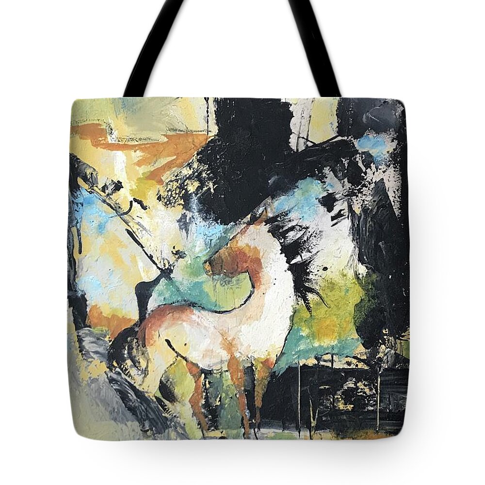 Horse Abstract Tote Bag featuring the painting Majestic by Elaine Elliott