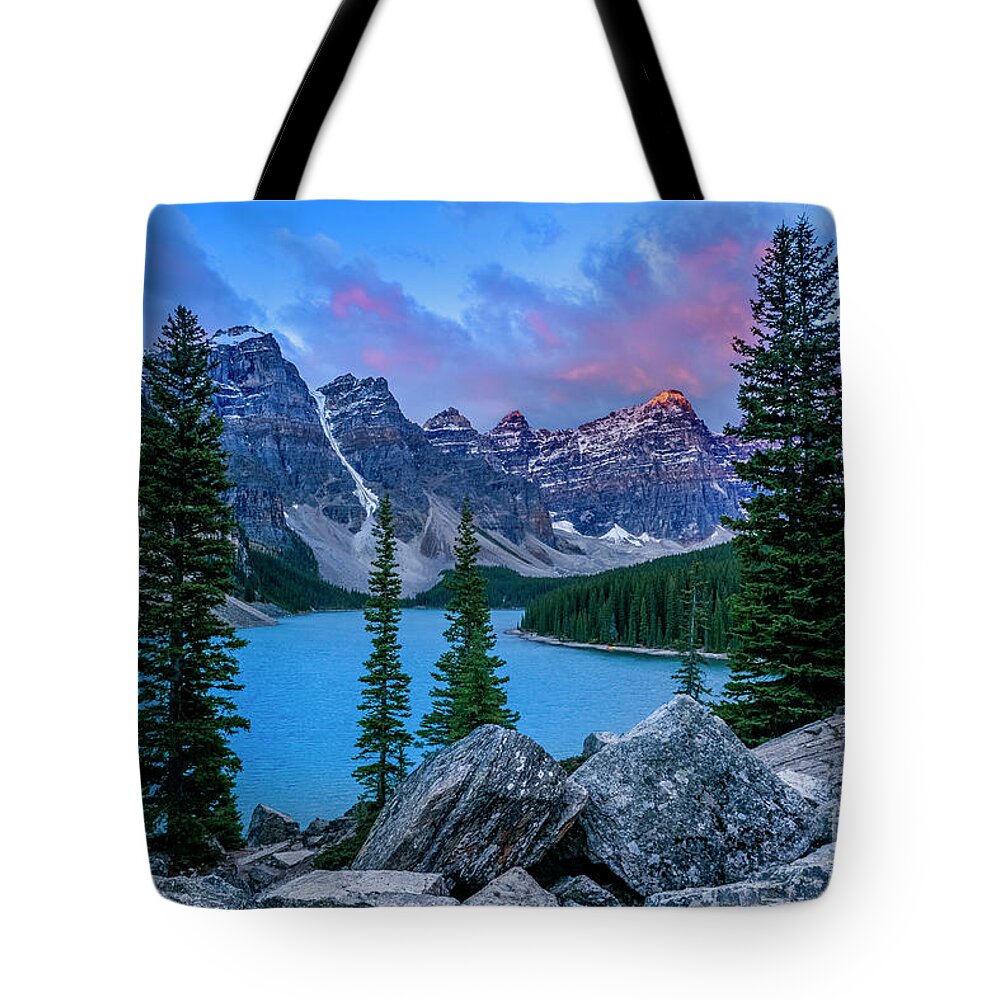 Alberta Tote Bag featuring the photograph Majestic Moraine Lake by Michael Wheatley