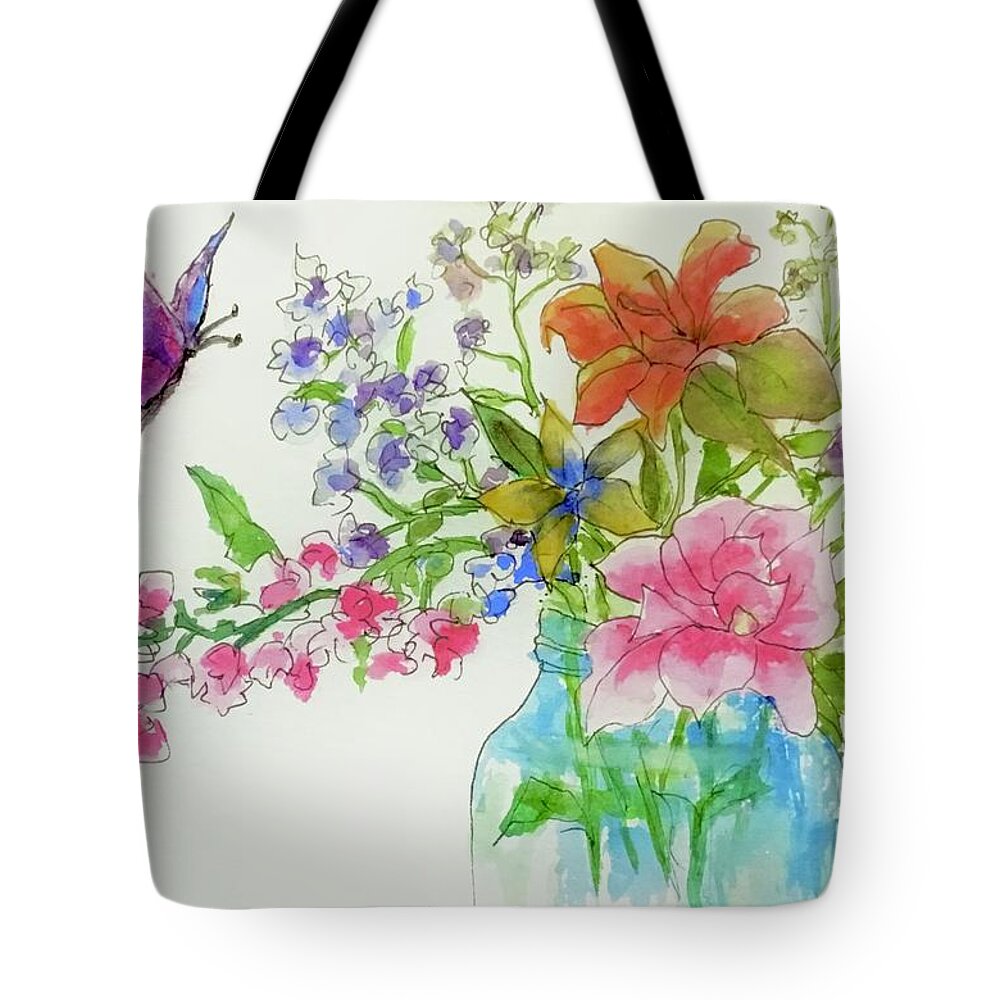 Butterfly Tote Bag featuring the painting Making Friends by Cheryl Wallace
