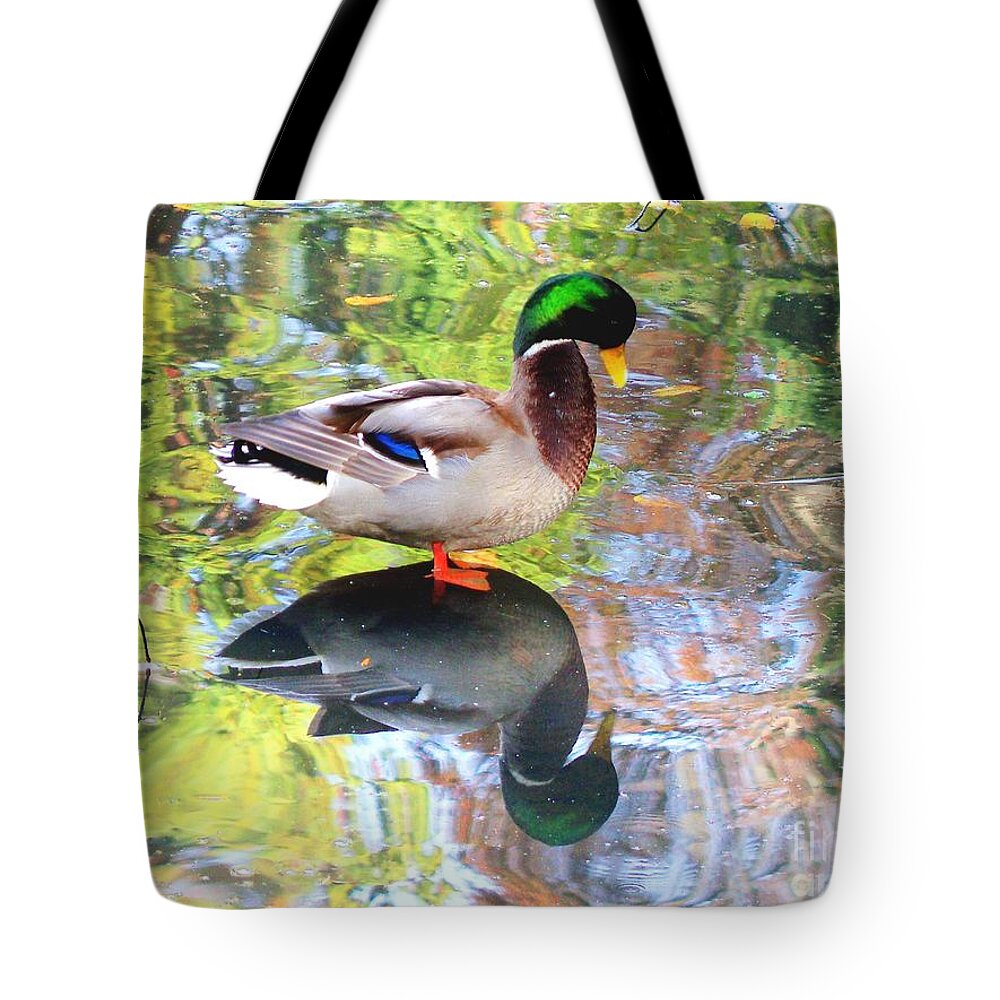 Duck Tote Bag featuring the photograph Mallard Muse by Kimberly Furey