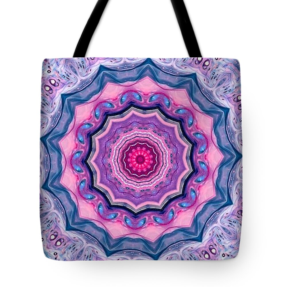 Mandala Tote Bag featuring the digital art Mandala Abstract Art Pink and Blue by Matthias Hauser