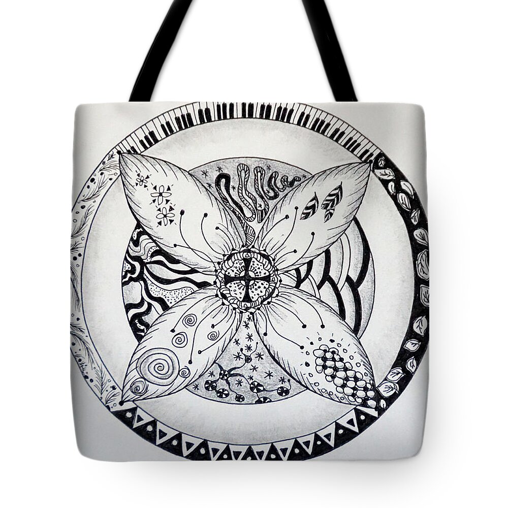 Circle Tote Bag featuring the drawing Mandala by Jolly Van der Velden