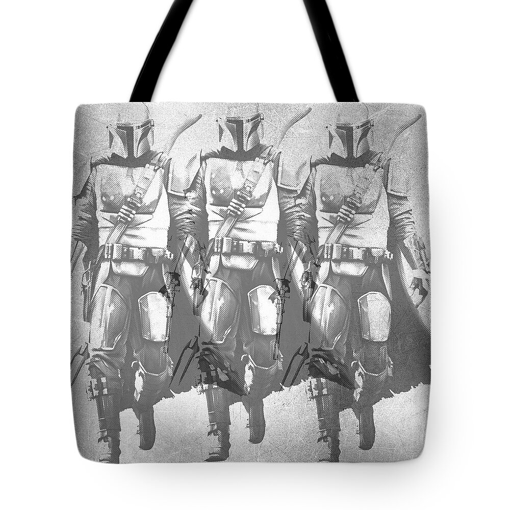 Storm Trooper Tote Bag featuring the painting Mandalorian Star Wars Elvis Warhol by Tony Rubino