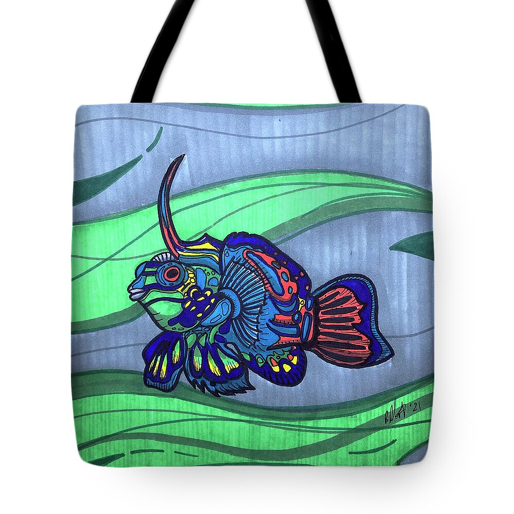 Mandarinfish Tote Bag featuring the drawing Mandarinfish by Creative Spirit