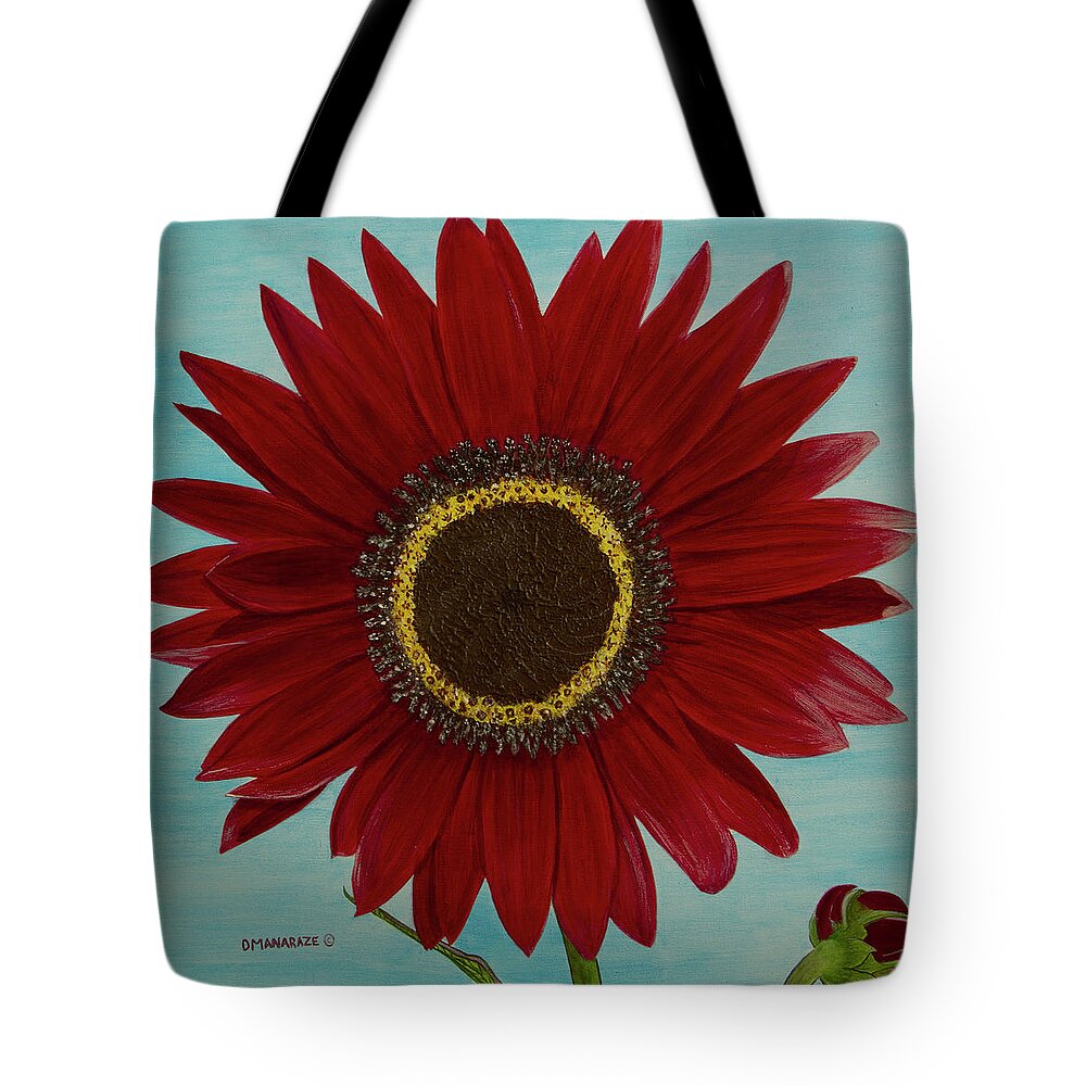 Sunflower Tote Bag featuring the painting Mandy's Burgundy Beauty by Donna Manaraze