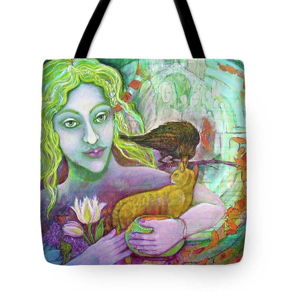Mapping Tote Bag featuring the painting Mapping the Future Walking Away from the Past by Feather Redfox