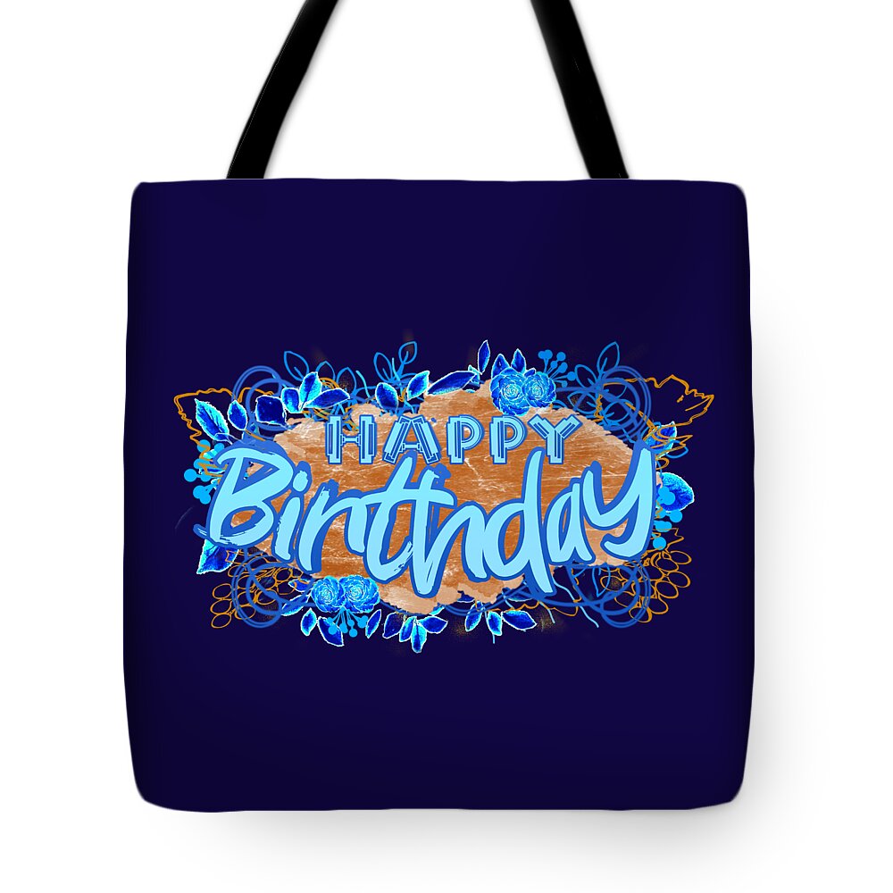 March Tote Bag featuring the digital art March Cyan Blue Happy Birthday by Delynn Addams