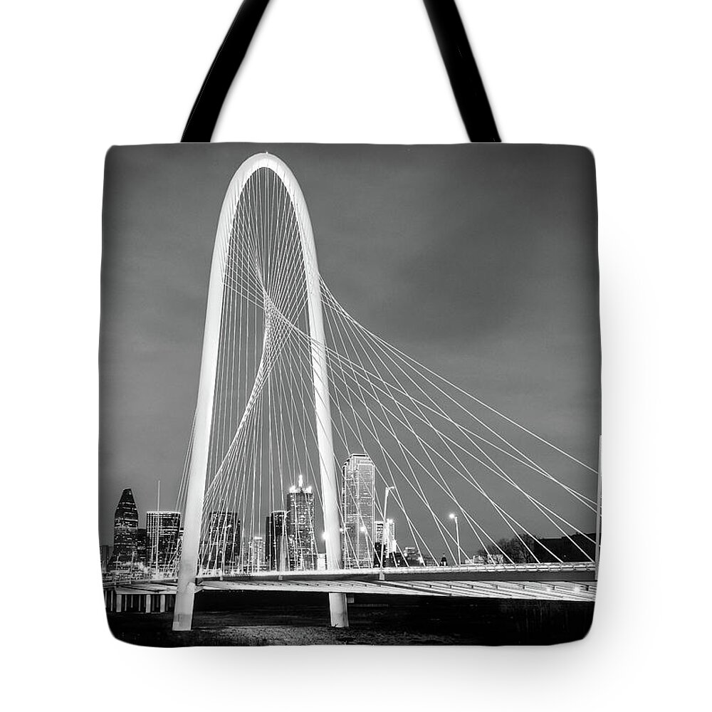 Dallas Texas Tote Bag featuring the photograph Margaret Hunt Hill Bridge Black and White by Robert Bellomy