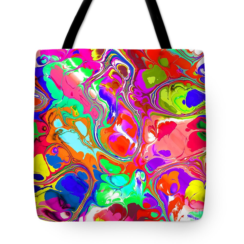 Colorful Tote Bag featuring the digital art Marijan - Funky Artistic Colorful Abstract Marble Fluid Digital Art by Sambel Pedes