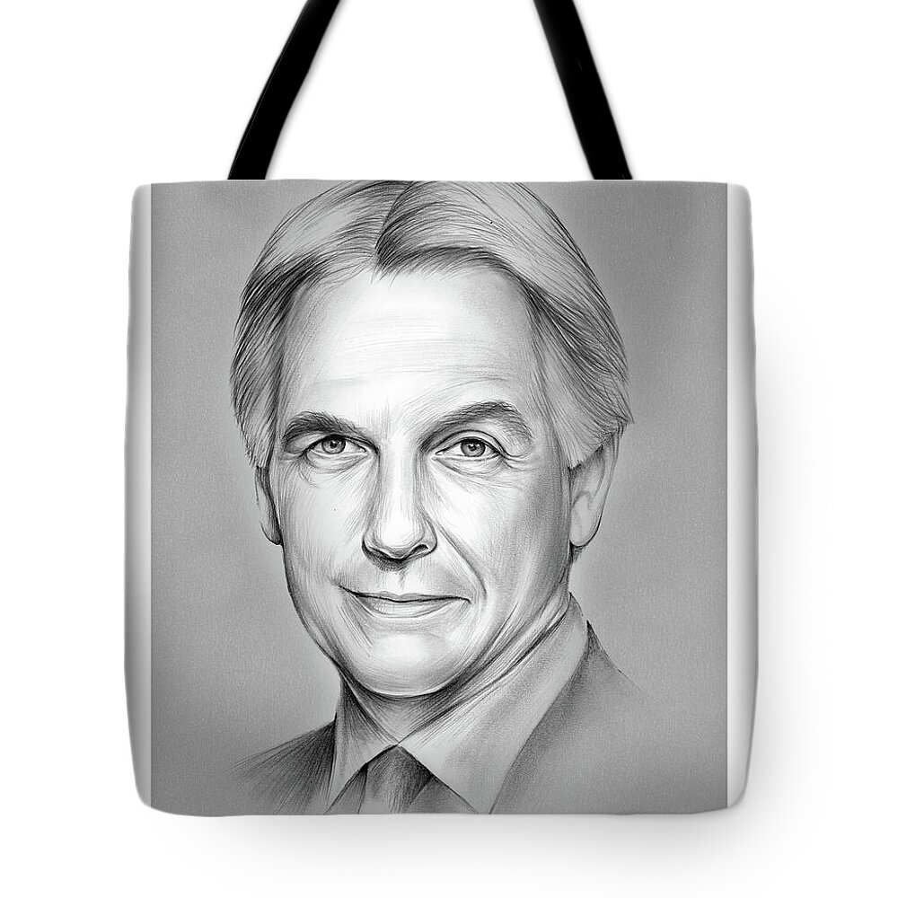 Mark Harmon Tote Bag featuring the drawing Mark Harmon - pencil by Greg Joens