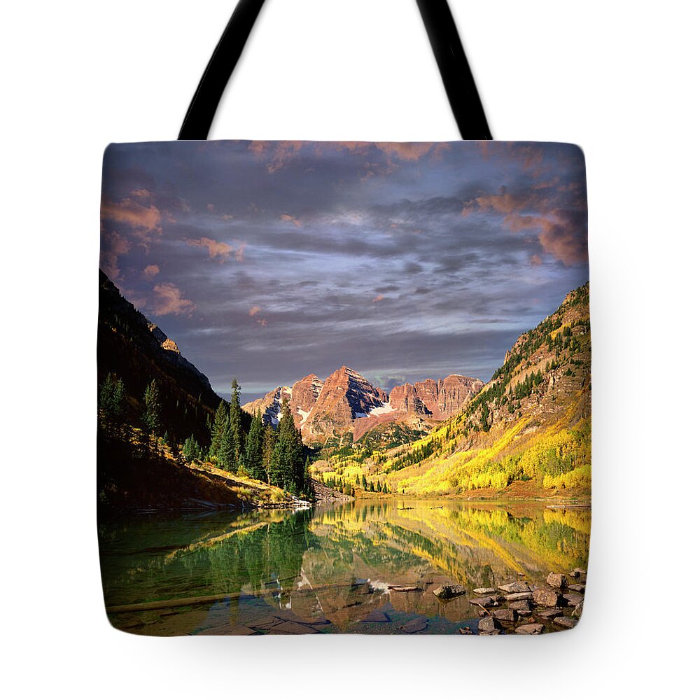 Usa Tote Bag featuring the photograph Maroon Bells by Edmund Nagele FRPS