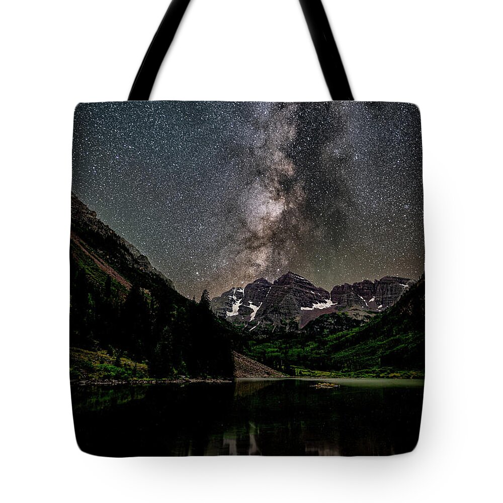 Milky Way Tote Bag featuring the photograph Maroon Bells Milky Way by Chuck Rasco Photography