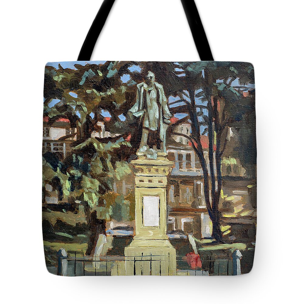 Square Tote Bag featuring the painting Marquees de Amboage Statue and Plaza Ferrol Galicia Spain by Pablo Avanzini