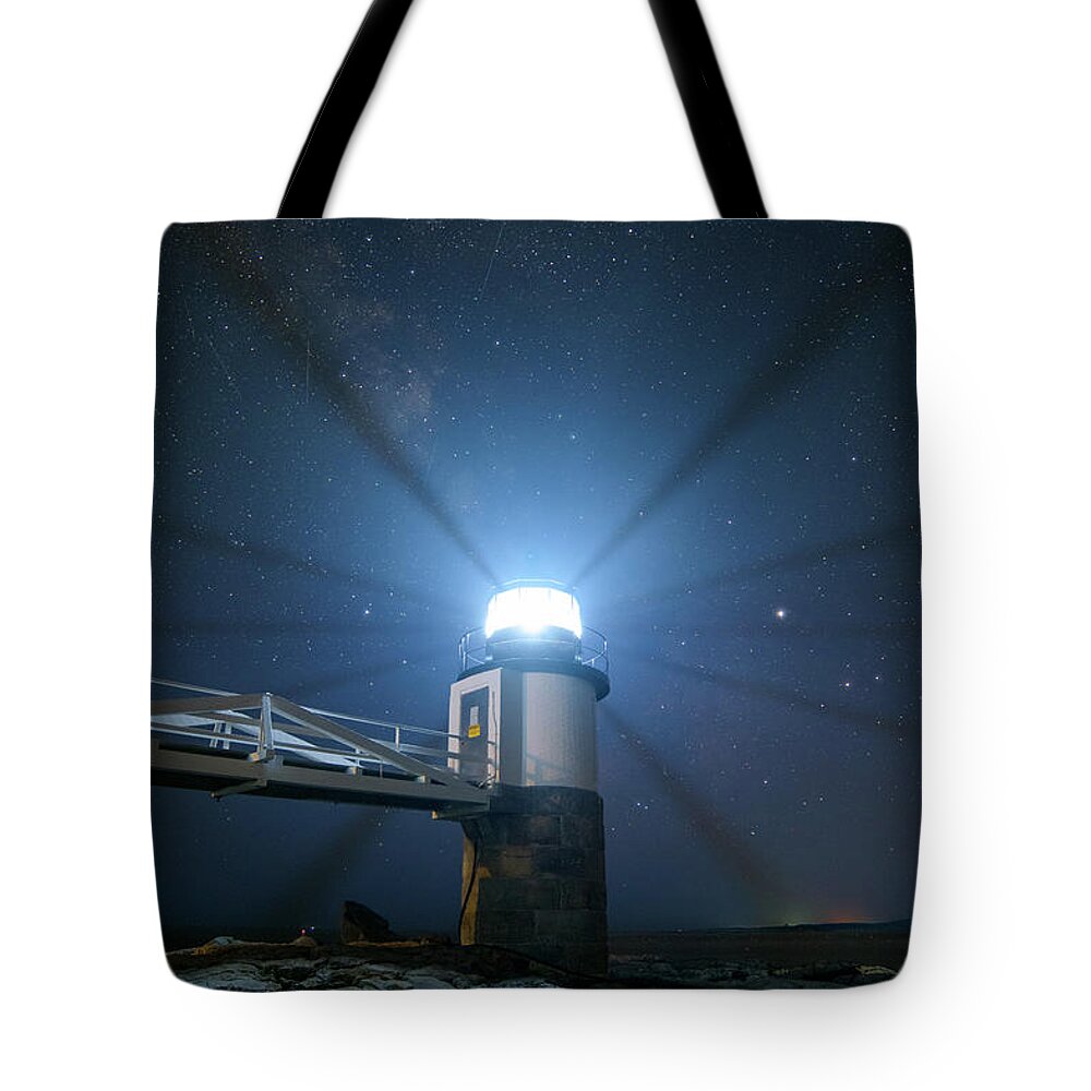 Marshall Point Lighthouse Tote Bag featuring the photograph Marshall Point and the Milky Way by Kristen Wilkinson