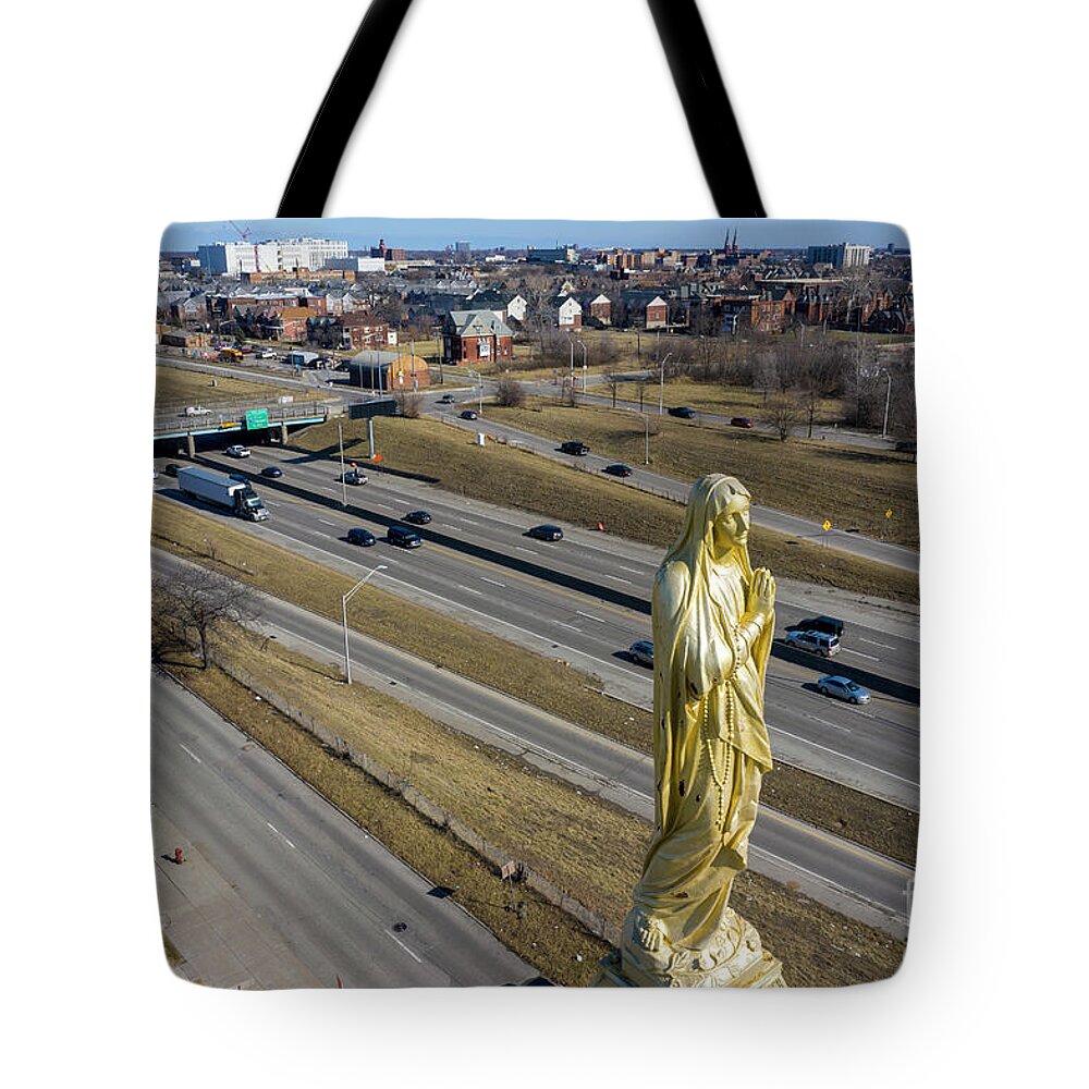 Mary Tote Bag featuring the photograph Mary, Above I-94 by Jim West