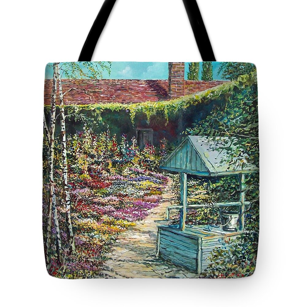 Garden Tote Bag featuring the painting Mary's Garden by Sinisa Saratlic