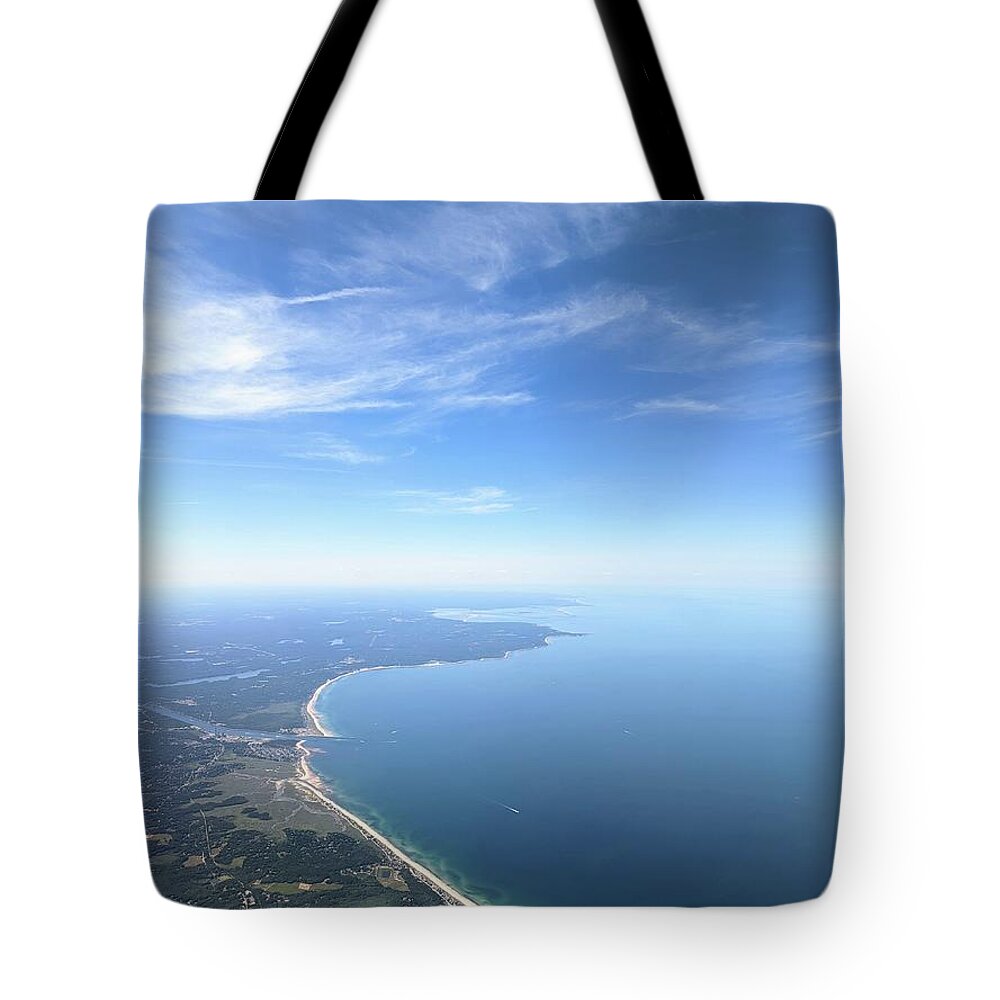 Aerial Photography Tote Bag featuring the photograph Mass Coast Skies by Annalisa Rivera-Franz