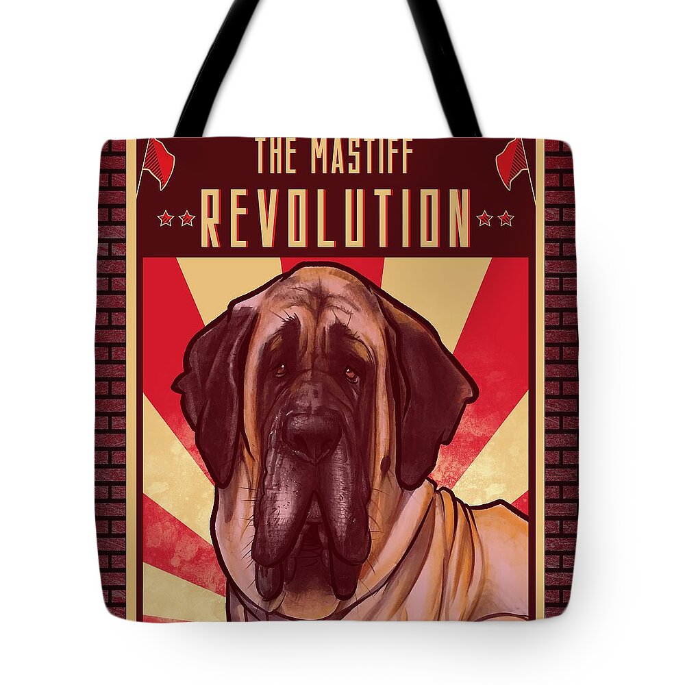 Mastiff Tote Bag featuring the drawing Mastiff REVOLUTION by John LaFree