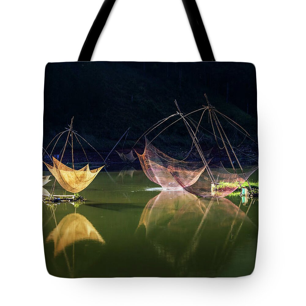 Awesome Tote Bag featuring the photograph Matrix Fishing Nets by Khanh Bui Phu