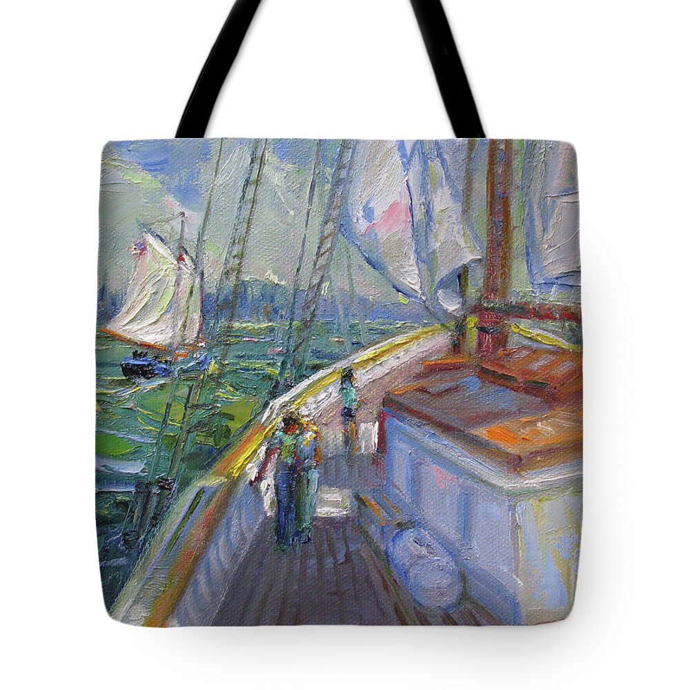 Schooner Painting Tote Bag featuring the painting Matthew Turner and Freda B. by John McCormick