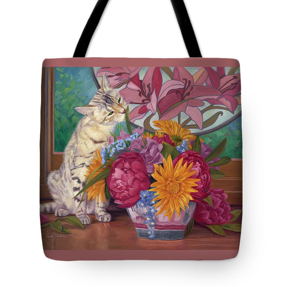 Cat Tote Bag featuring the painting May Bouquet by Lucie Bilodeau
