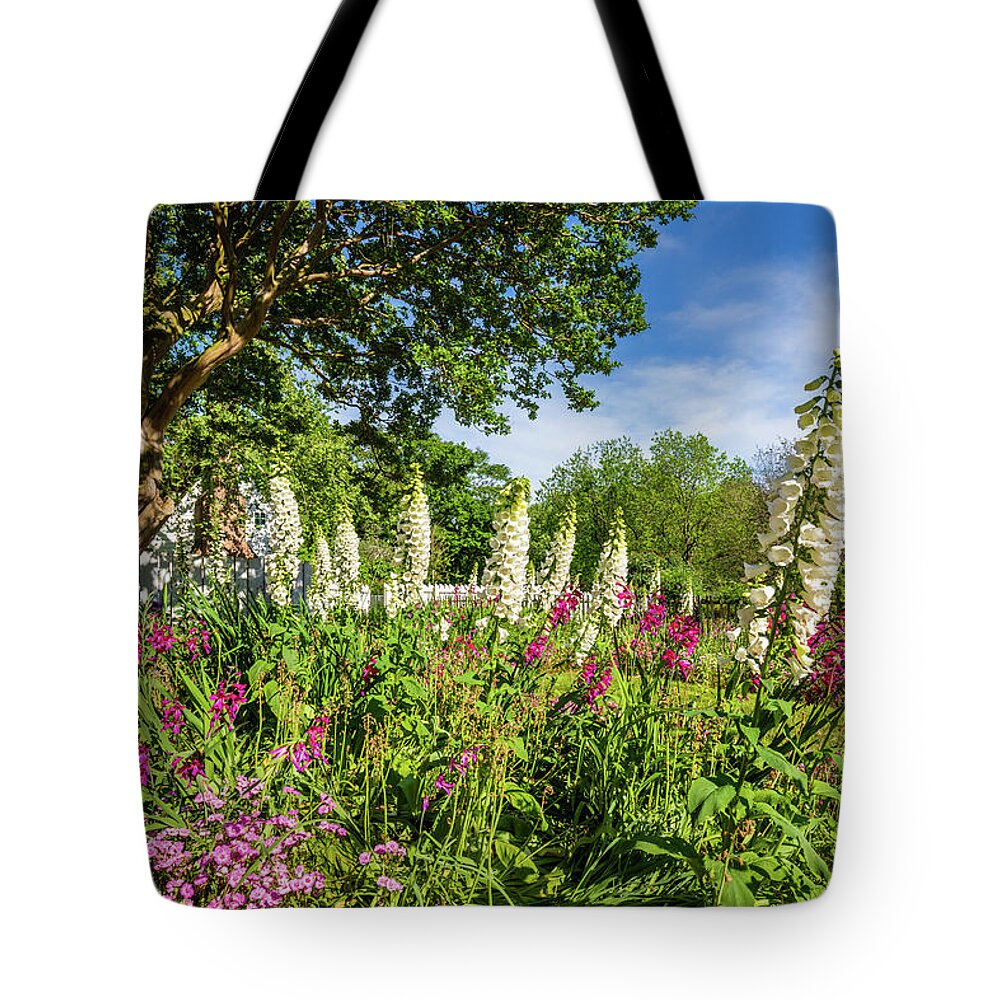 Colonial Williamsburg Tote Bag featuring the photograph May Day at the Taliaferro-Cole Garden by Rachel Morrison