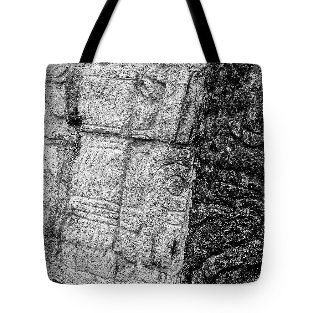 Mayan Tote Bag featuring the photograph Mayan Wall Carvings - Chichen Itza by Frank Mari
