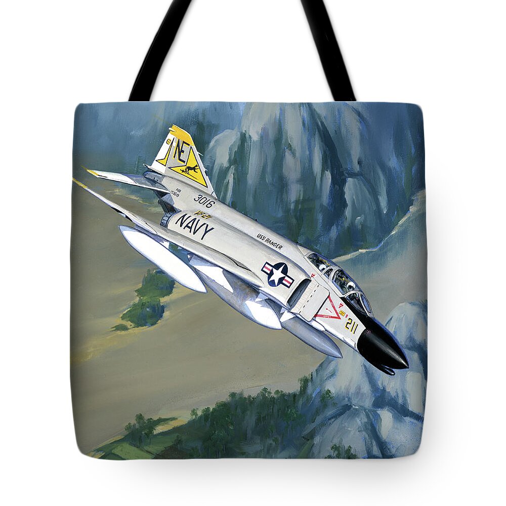 Aviation Tote Bag featuring the painting McDonnell Douglas F-4 Phantom II by Jack Fellows